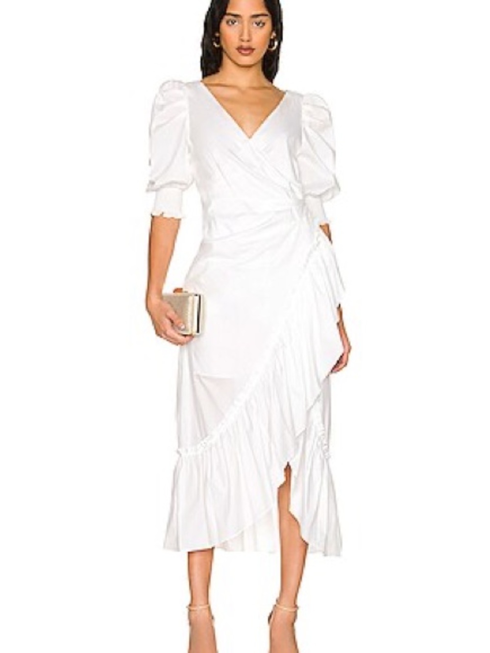 Cinq à Sept Kacy White Ruffle Wrap Midi Dress Size 4